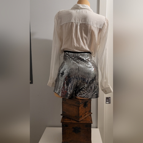 RARE ZARA TRINNY SILVER TRIANGLE METALLIC EFFECT SEQUIN SPARKLY SHORTS  Size XS - Picture 7 of 12